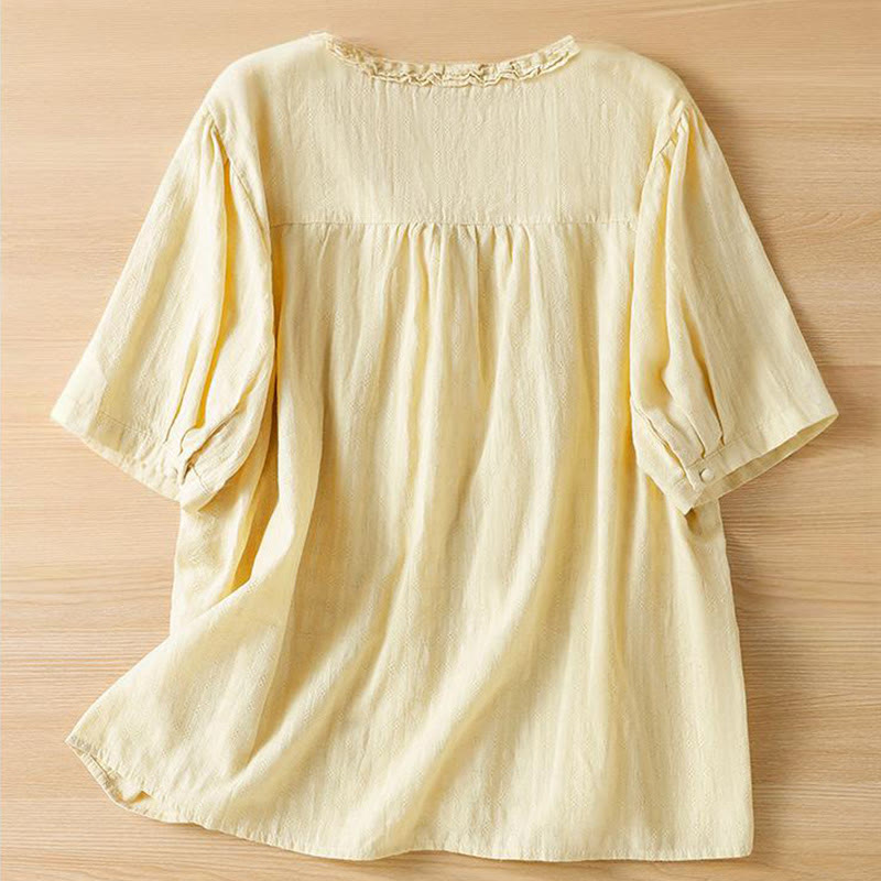 Breathable Viscose Pleated V-Neck Meditation Shirt