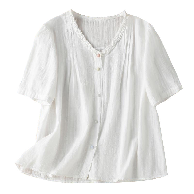 Breathable Viscose Pleated V-Neck Meditation Shirt