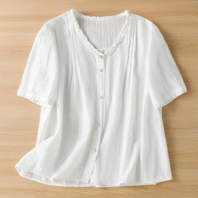 Breathable Viscose Pleated V-Neck Meditation Shirt
