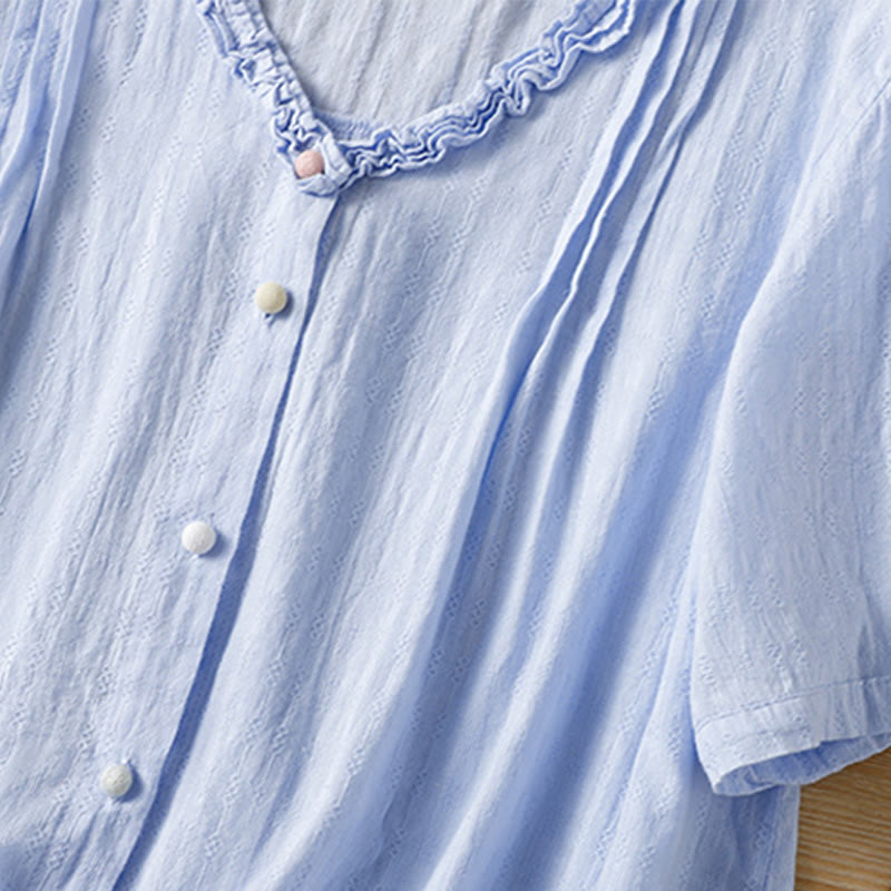 Breathable Viscose Pleated V-Neck Meditation Shirt