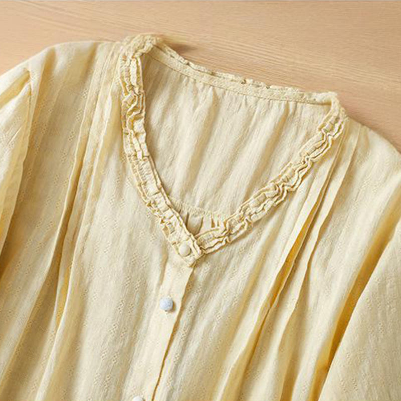 Breathable Viscose Pleated V-Neck Meditation Shirt