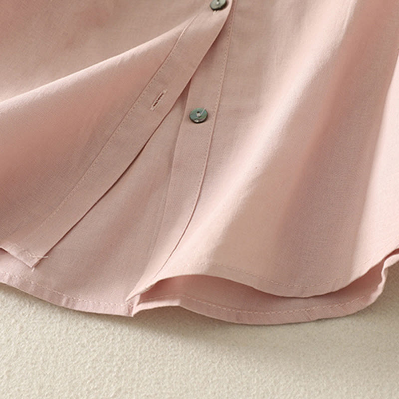 Cotton Linen Lily Print Stand Collar Meditation Shirt