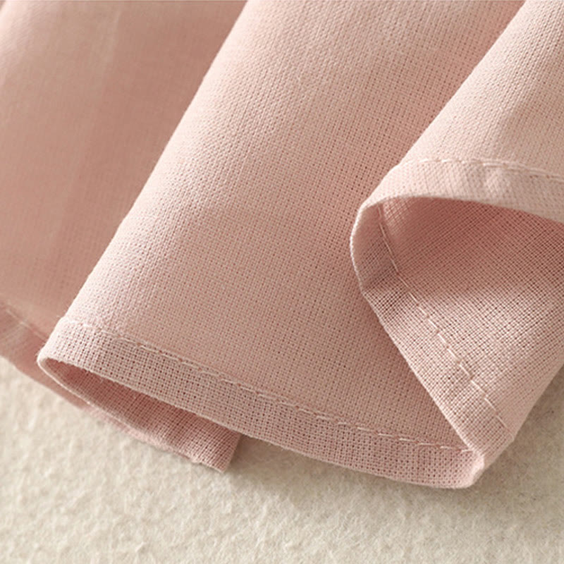 Cotton Linen Lily Print Stand Collar Meditation Shirt