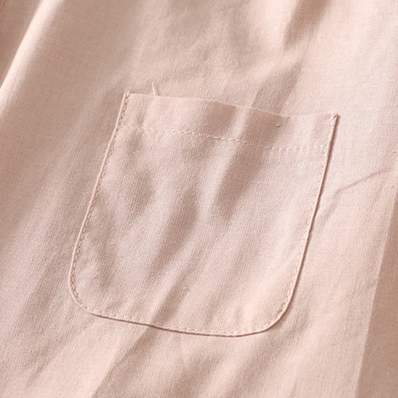 Cotton Linen Lily Print Stand Collar Meditation Shirt