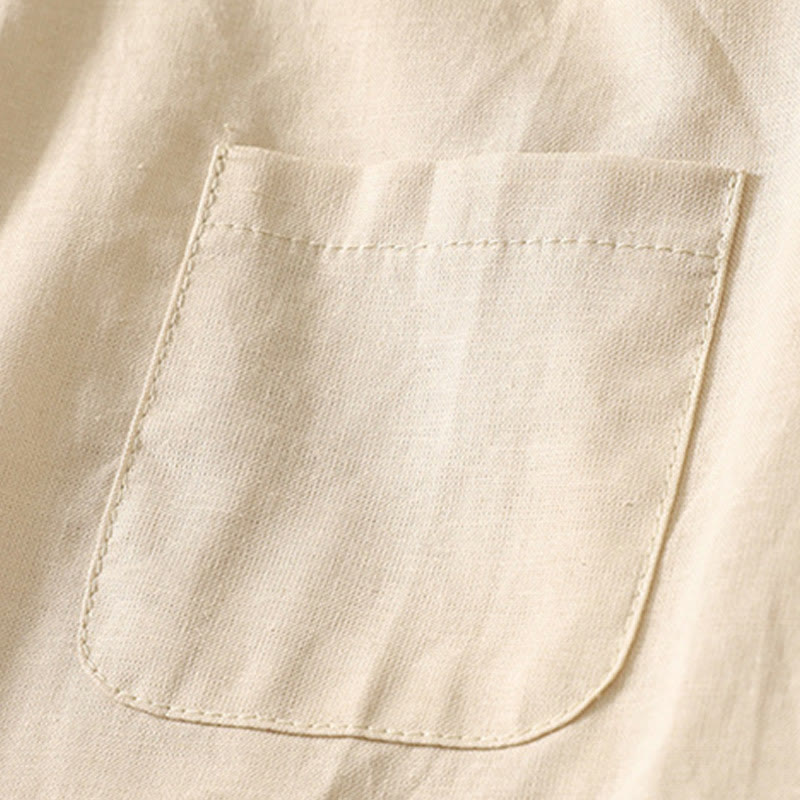 Cotton Linen Lily Print Stand Collar Meditation Shirt