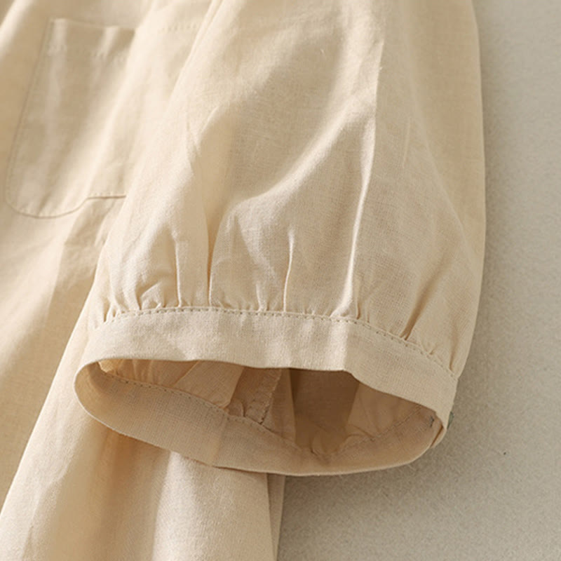 Cotton Linen Lily Print Stand Collar Meditation Shirt