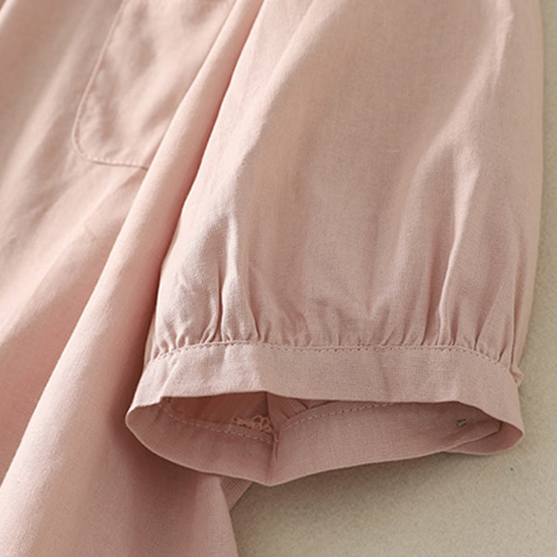 Cotton Linen Lily Print Stand Collar Meditation Shirt