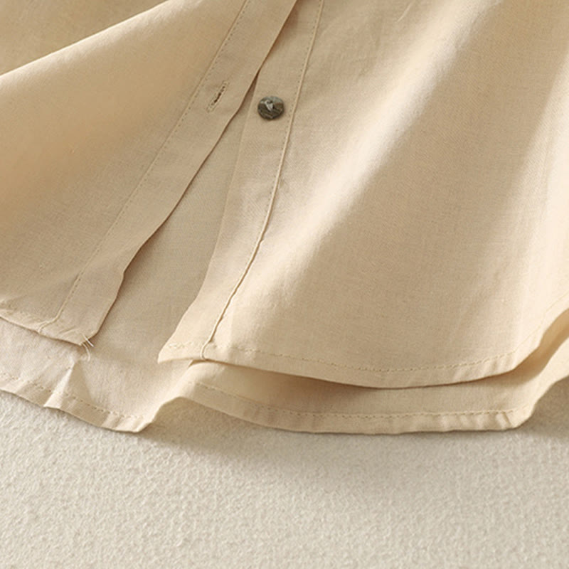 Cotton Linen Lily Print Stand Collar Meditation Shirt