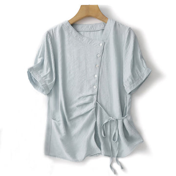 Cotton-Blend Asymmetrical Puff-Sleeve Mindful Meditation Shirt