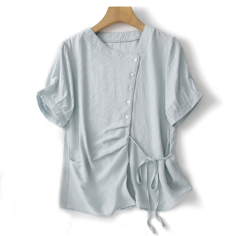 Cotton-Blend Asymmetrical Puff-Sleeve Mindful Meditation Shirt