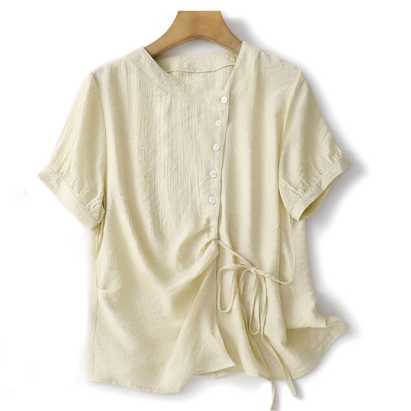 Cotton-Blend Asymmetrical Puff-Sleeve Mindful Meditation Shirt