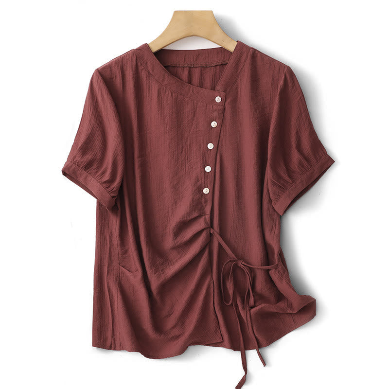 Cotton-Blend Asymmetrical Puff-Sleeve Mindful Meditation Shirt