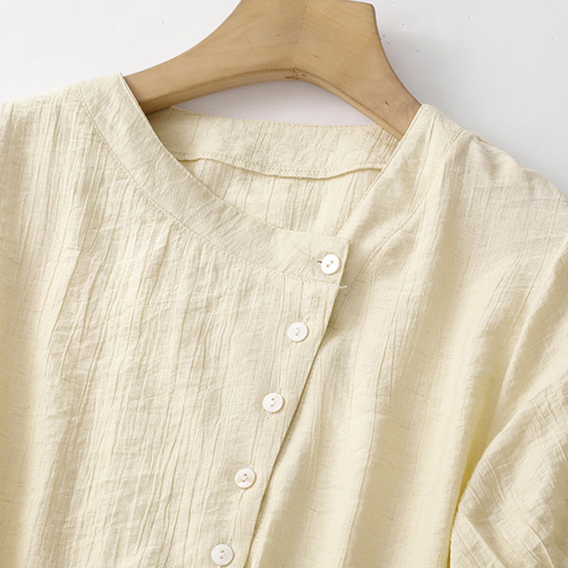 Cotton-Blend Asymmetrical Puff-Sleeve Mindful Meditation Shirt