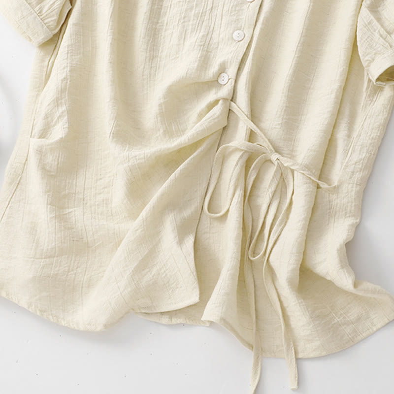 Cotton-Blend Asymmetrical Puff-Sleeve Mindful Meditation Shirt