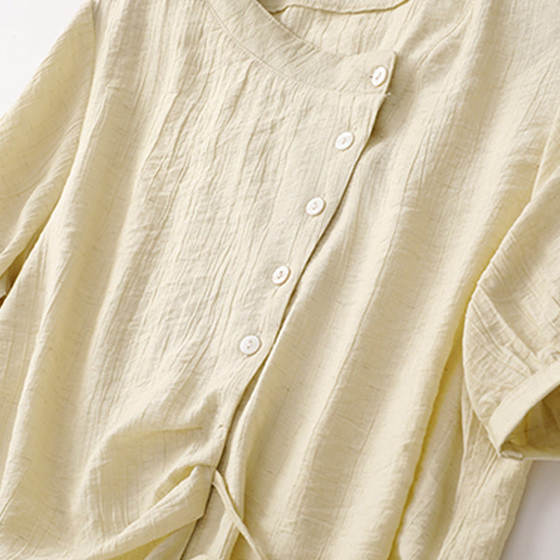 Cotton-Blend Asymmetrical Puff-Sleeve Mindful Meditation Shirt