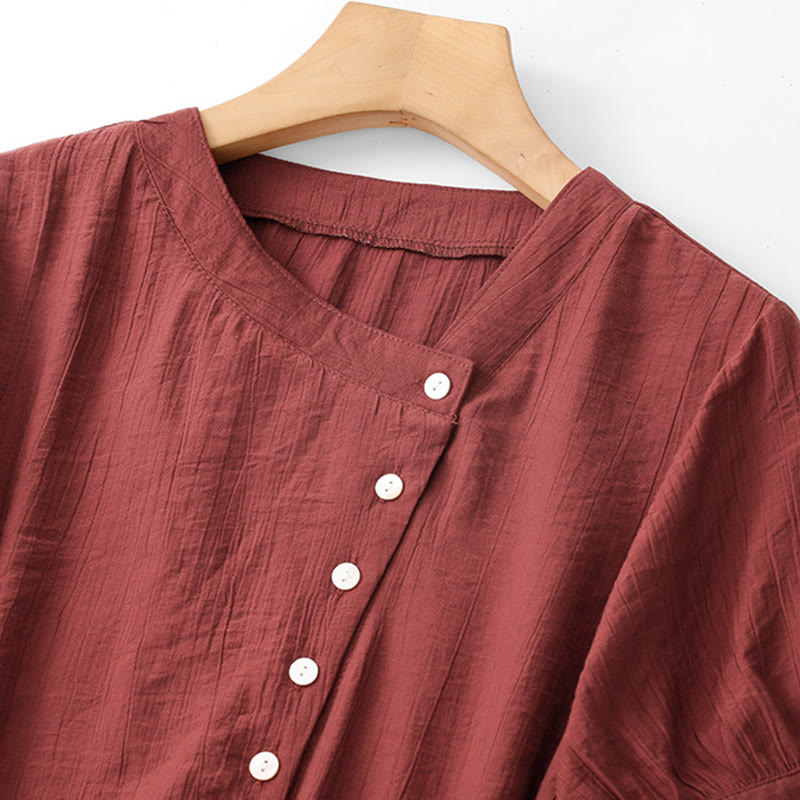 Cotton-Blend Asymmetrical Puff-Sleeve Mindful Meditation Shirt