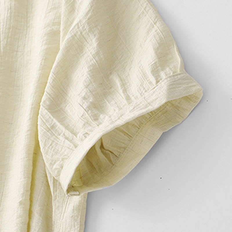 Cotton-Blend Asymmetrical Puff-Sleeve Mindful Meditation Shirt