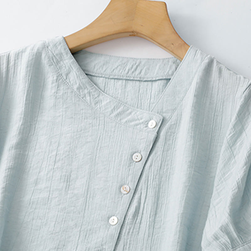 Cotton-Blend Asymmetrical Puff-Sleeve Mindful Meditation Shirt