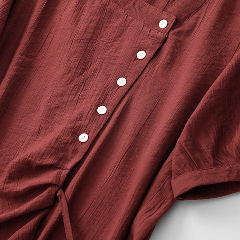 Cotton-Blend Asymmetrical Puff-Sleeve Mindful Meditation Shirt