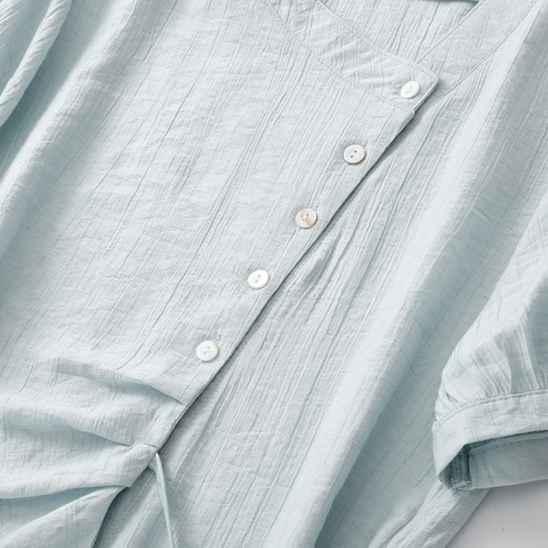 Cotton-Blend Asymmetrical Puff-Sleeve Mindful Meditation Shirt