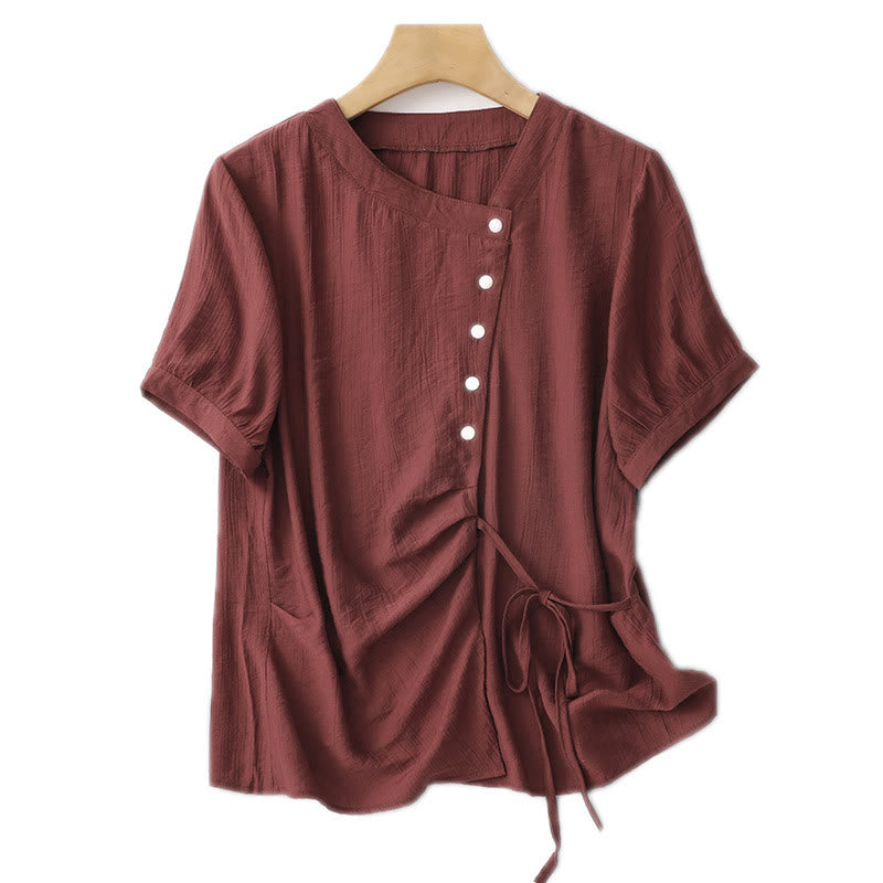Cotton-Blend Asymmetrical Puff-Sleeve Mindful Meditation Shirt