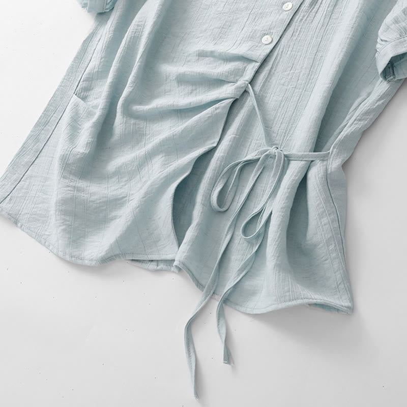 Cotton-Blend Asymmetrical Puff-Sleeve Mindful Meditation Shirt