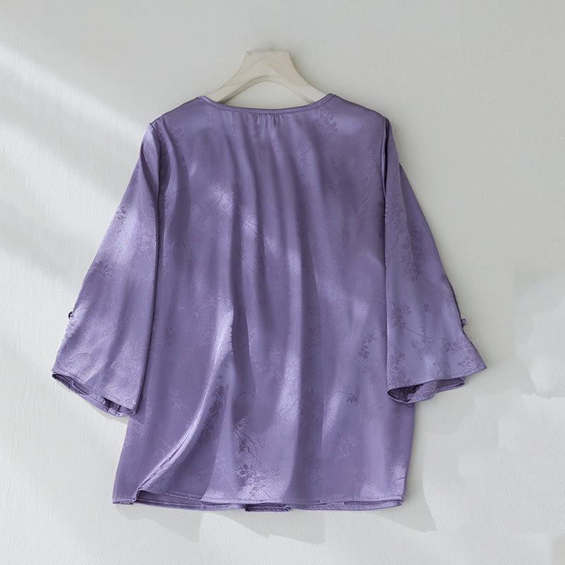 Lightweight Jacquard Slit Three-Quarter Sleeve Meditation Shirt