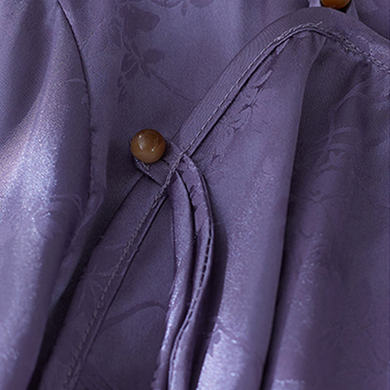 Lightweight Jacquard Slit Three-Quarter Sleeve Meditation Shirt
