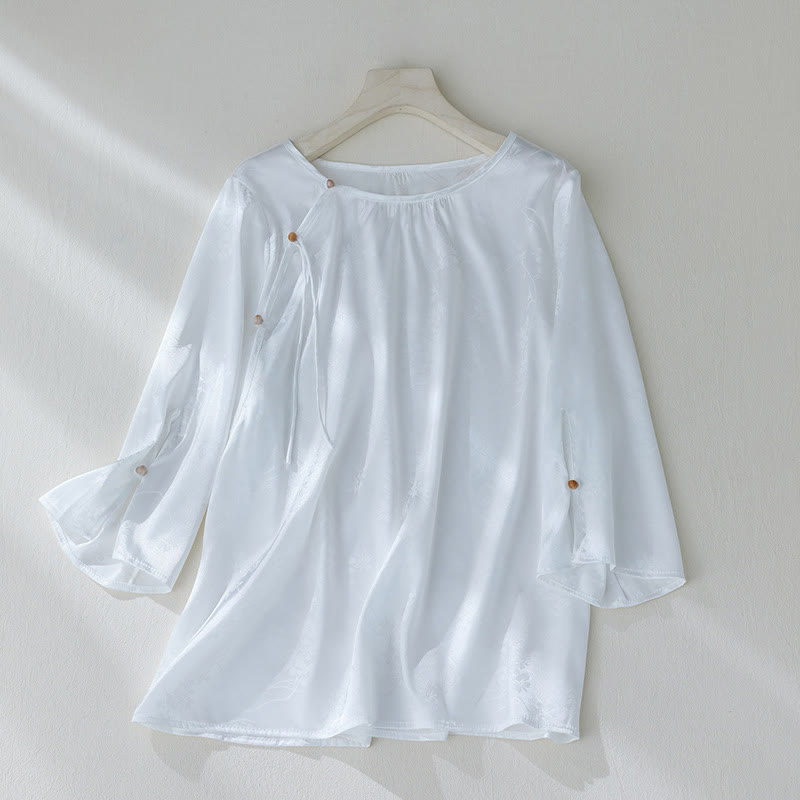 Lightweight Jacquard Slit Three-Quarter Sleeve Meditation Shirt