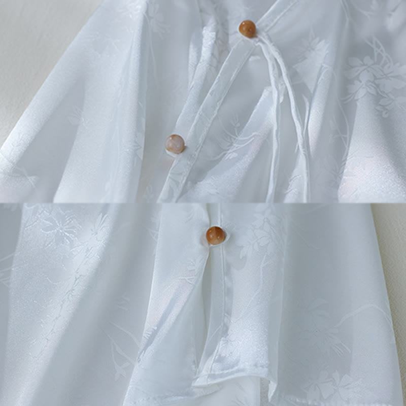 Lightweight Jacquard Slit Three-Quarter Sleeve Meditation Shirt