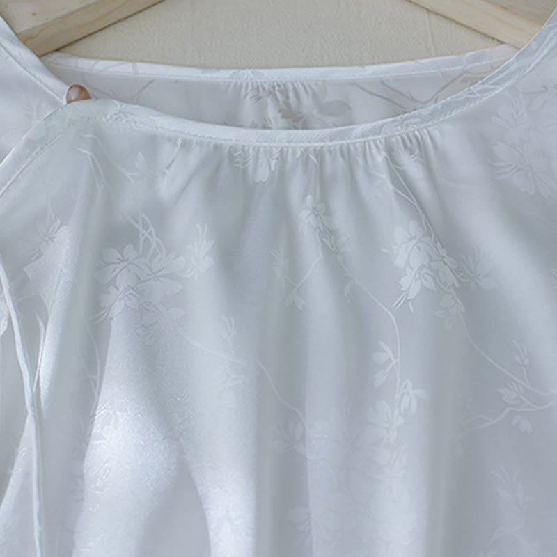 Lightweight Jacquard Slit Three-Quarter Sleeve Meditation Shirt