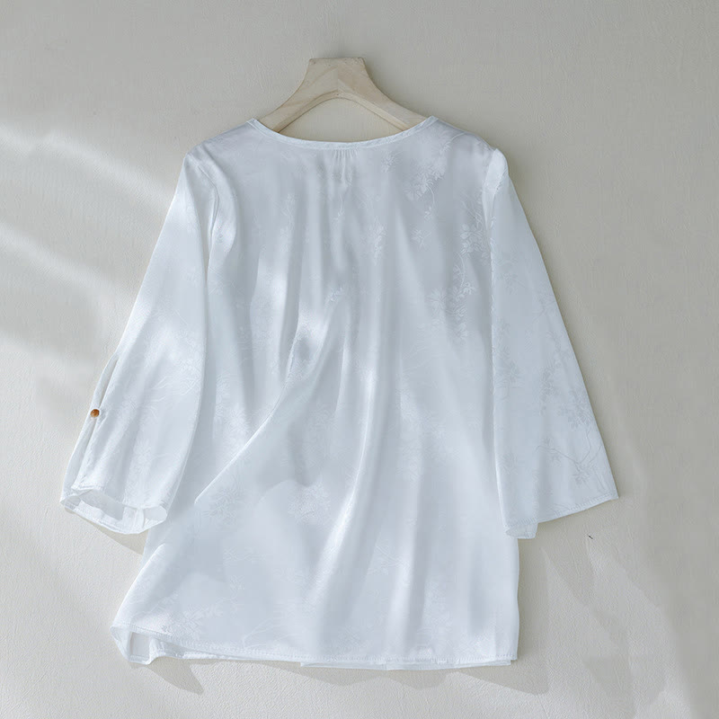 Lightweight Jacquard Slit Three-Quarter Sleeve Meditation Shirt