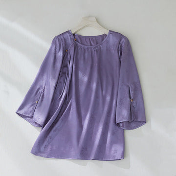 Lightweight Jacquard Slit Three-Quarter Sleeve Meditation Shirt