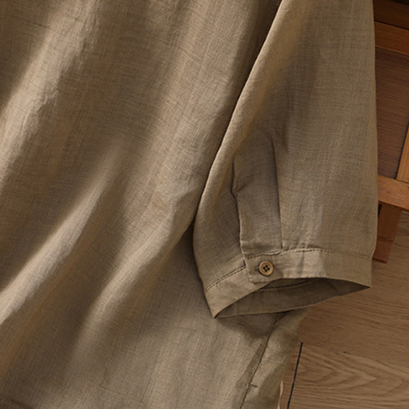 Daily Three Quarter Sleeve Cotton Linen Women's Shirt With Pockets