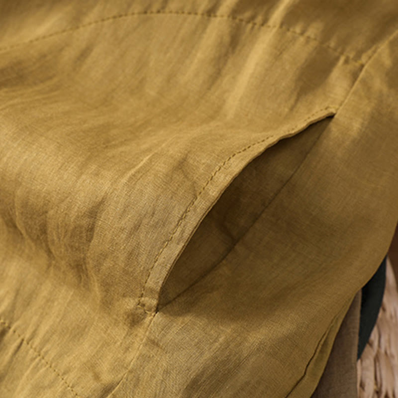 Daily Three Quarter Sleeve Cotton Linen Women's Shirt With Pockets
