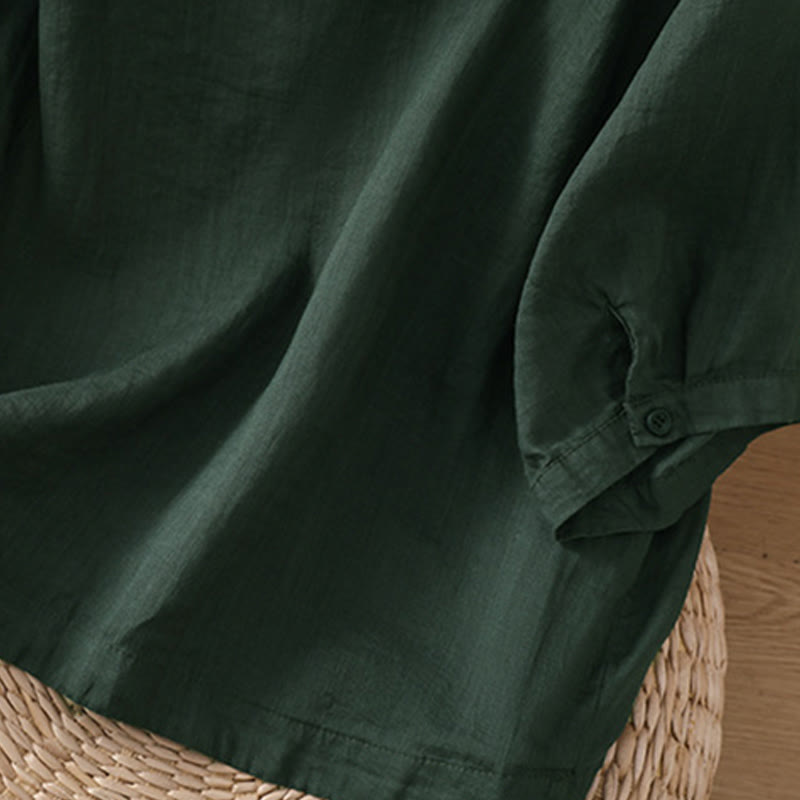 Daily Three Quarter Sleeve Cotton Linen Women's Shirt With Pockets