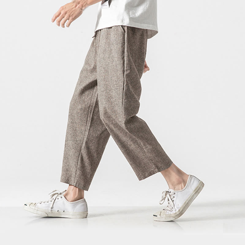 Breathable Cotton Linen 7/8 Length Straight Leg Meditation Trousers