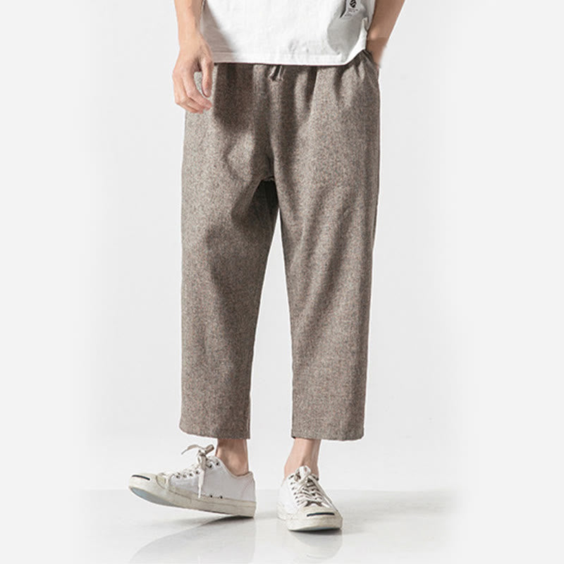 Breathable Cotton Linen 7/8 Length Straight Leg Meditation Trousers