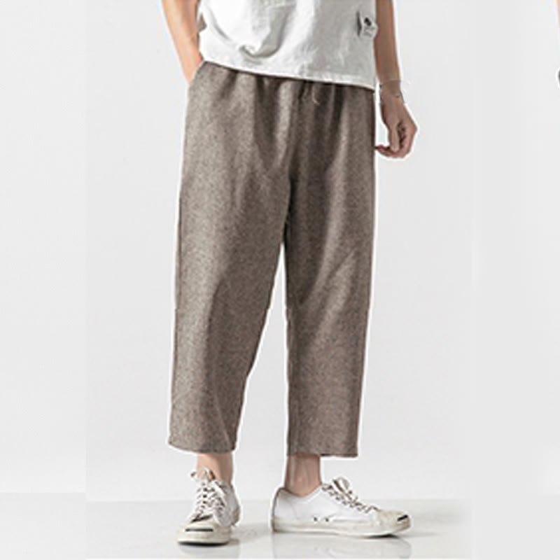 Breathable Cotton Linen 7/8 Length Straight Leg Meditation Trousers