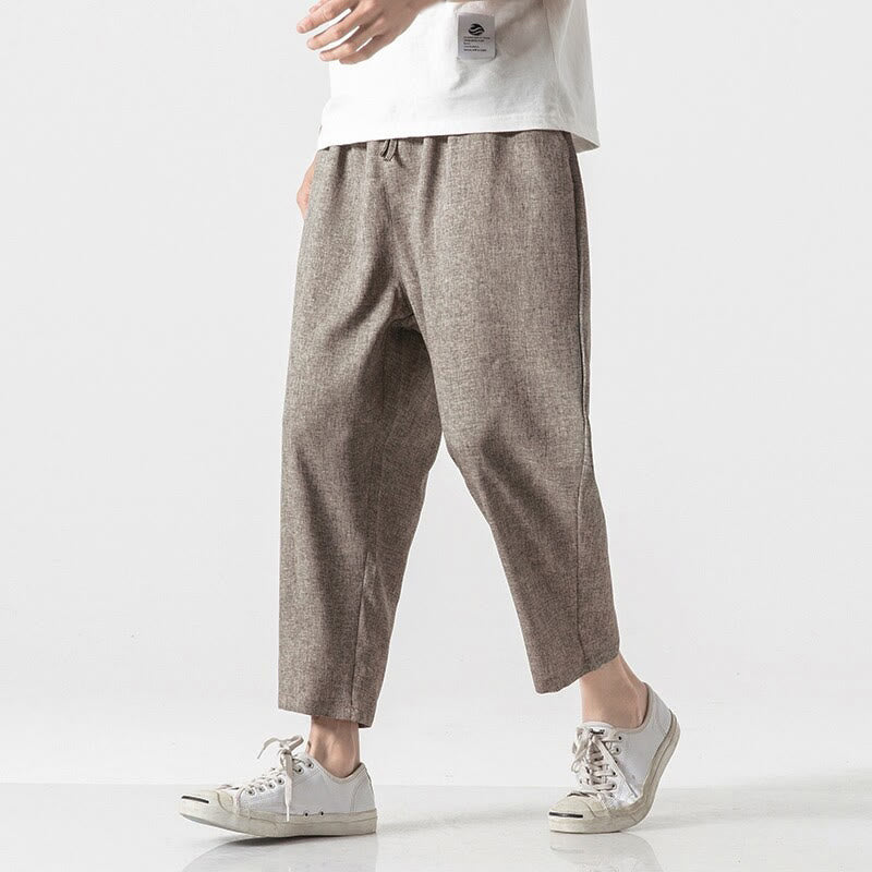Breathable Cotton Linen 7/8 Length Straight Leg Meditation Trousers