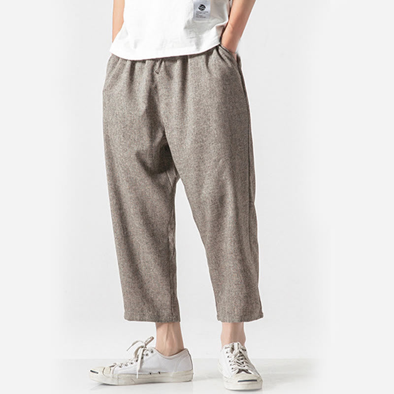 Breathable Cotton Linen 7/8 Length Straight Leg Meditation Trousers