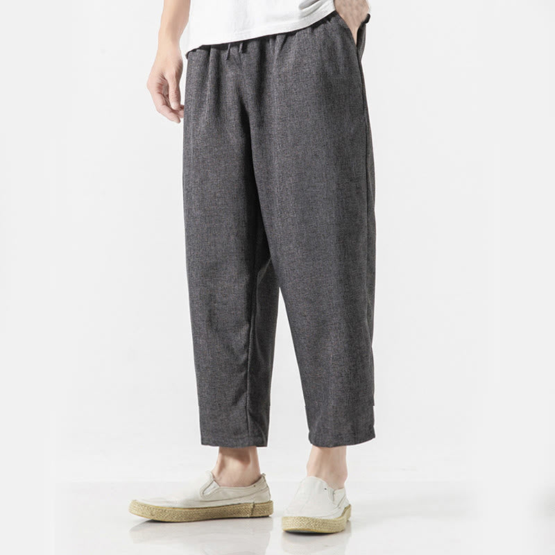 Breathable Cotton Linen 7/8 Length Straight Leg Meditation Trousers