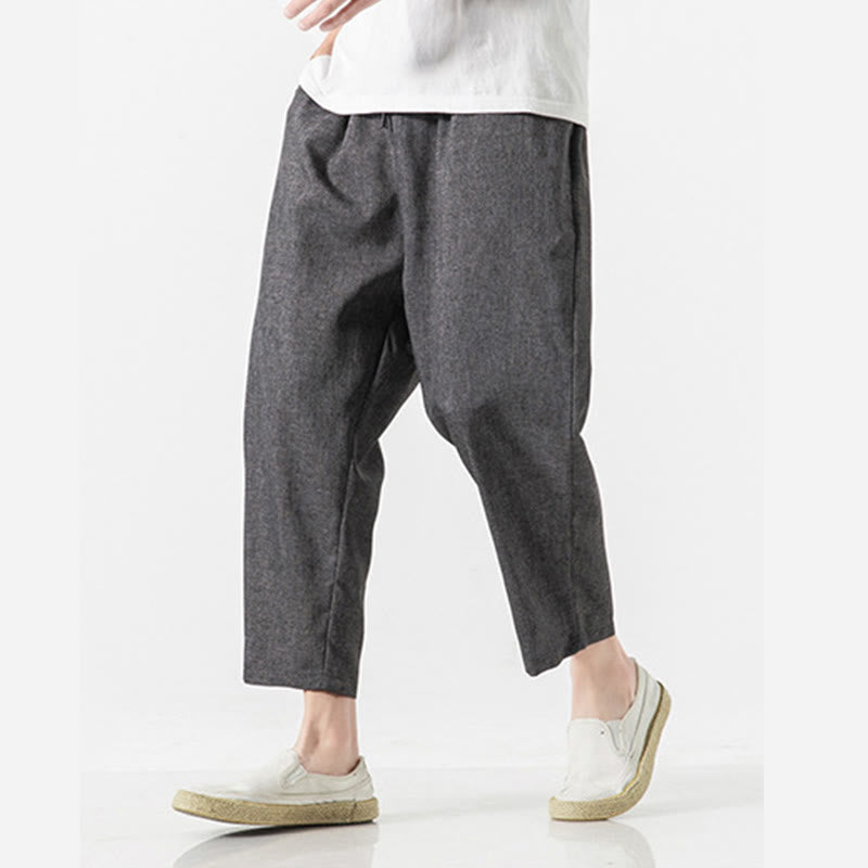 Breathable Cotton Linen 7/8 Length Straight Leg Meditation Trousers