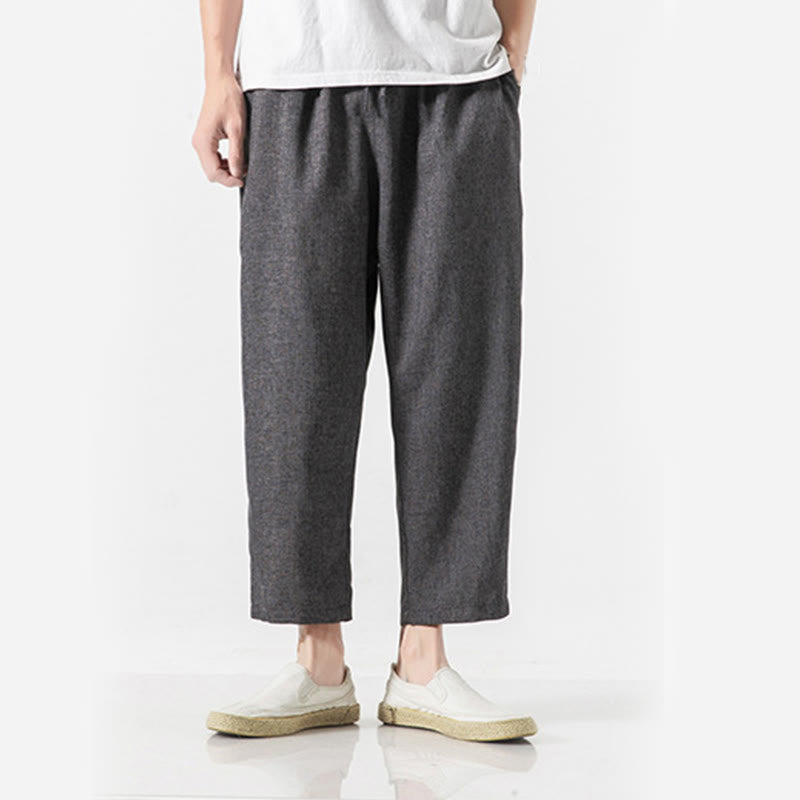 Breathable Cotton Linen 7/8 Length Straight Leg Meditation Trousers