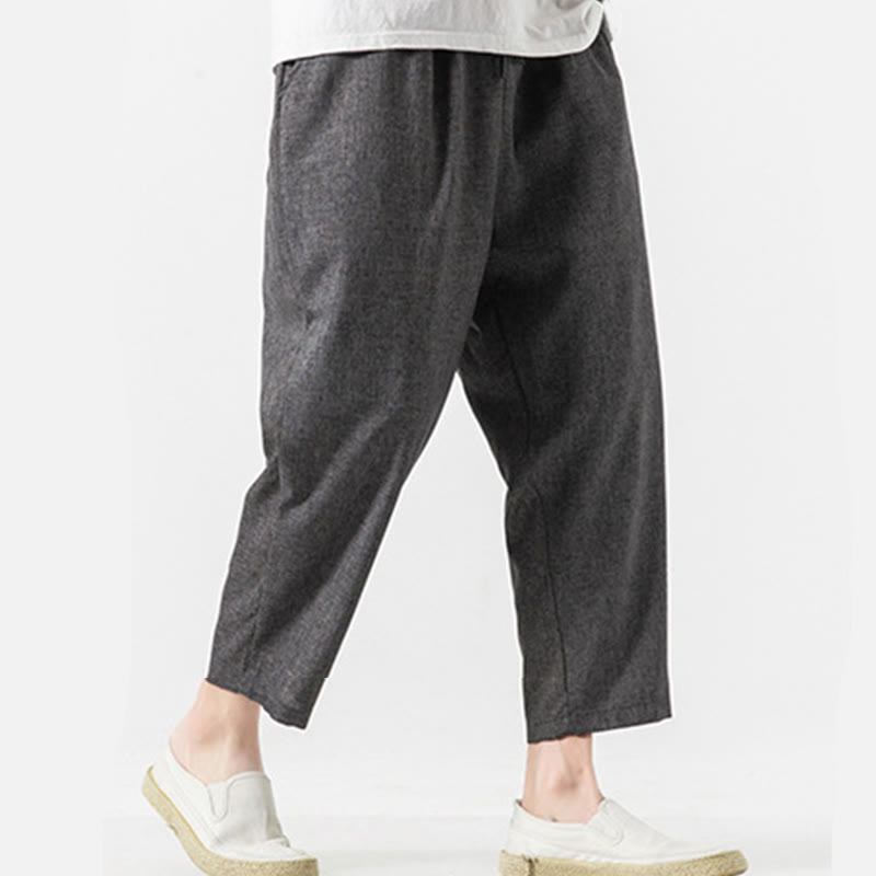 Breathable Cotton Linen 7/8 Length Straight Leg Meditation Trousers