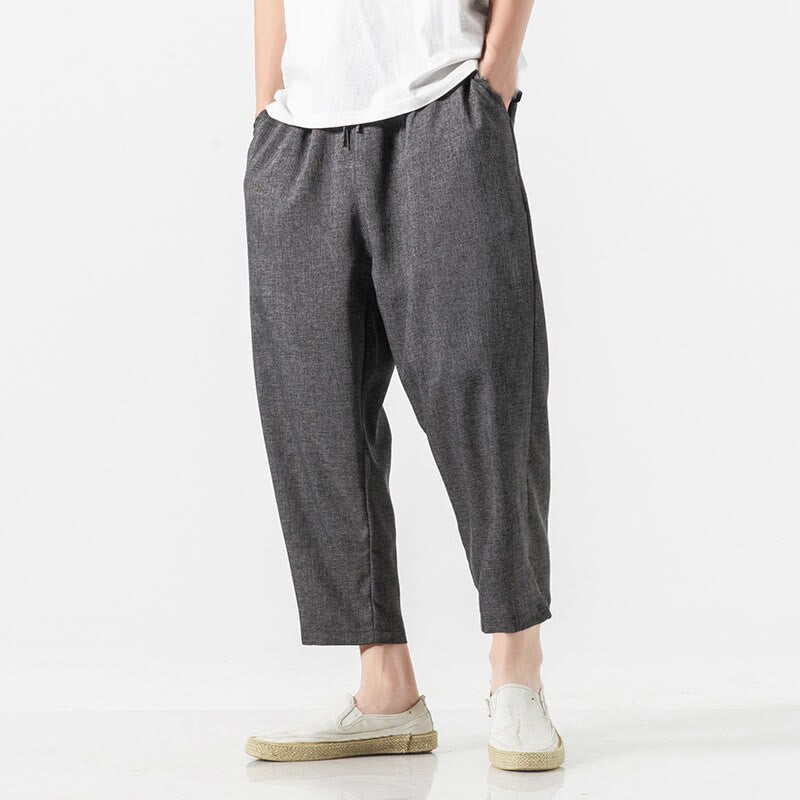 Breathable Cotton Linen 7/8 Length Straight Leg Meditation Trousers