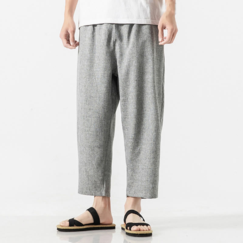 Breathable Cotton Linen 7/8 Length Straight Leg Meditation Trousers