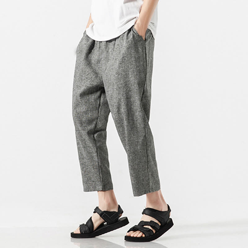 Breathable Cotton Linen 7/8 Length Straight Leg Meditation Trousers