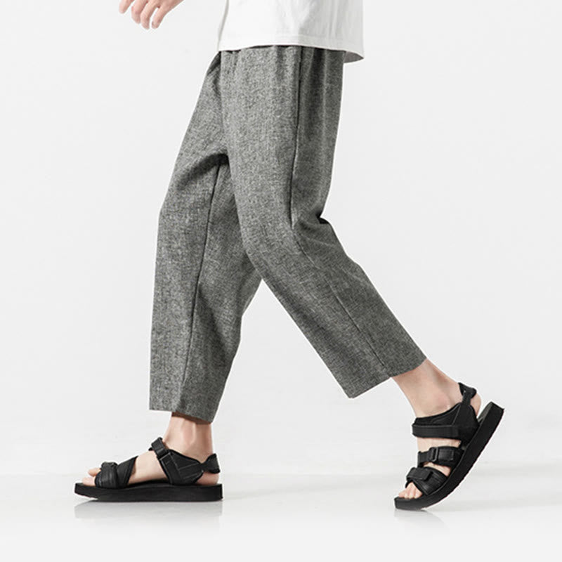 Breathable Cotton Linen 7/8 Length Straight Leg Meditation Trousers