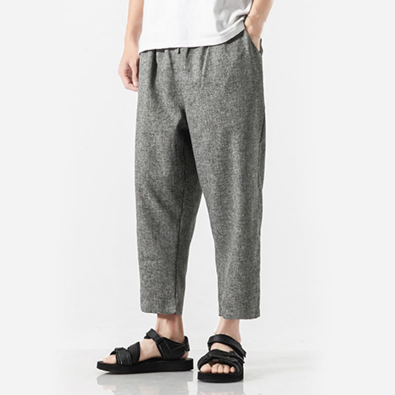 Breathable Cotton Linen 7/8 Length Straight Leg Meditation Trousers